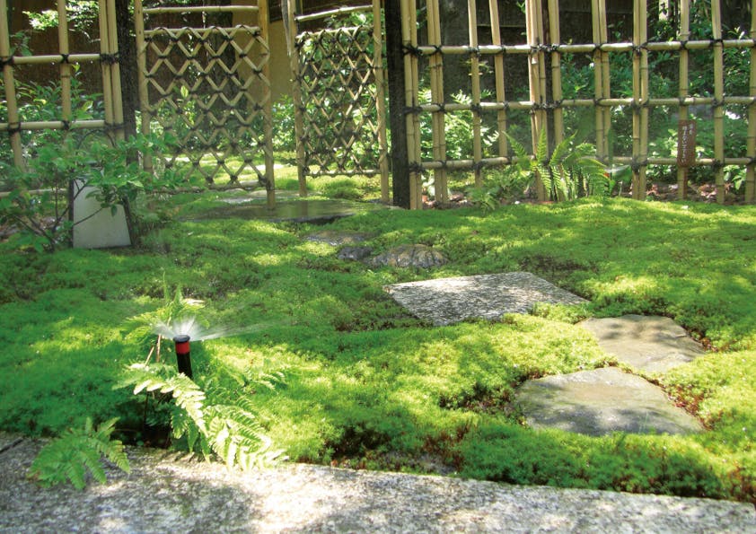 寺社仏閣の苔庭、国宝の日本庭園に使える散水機