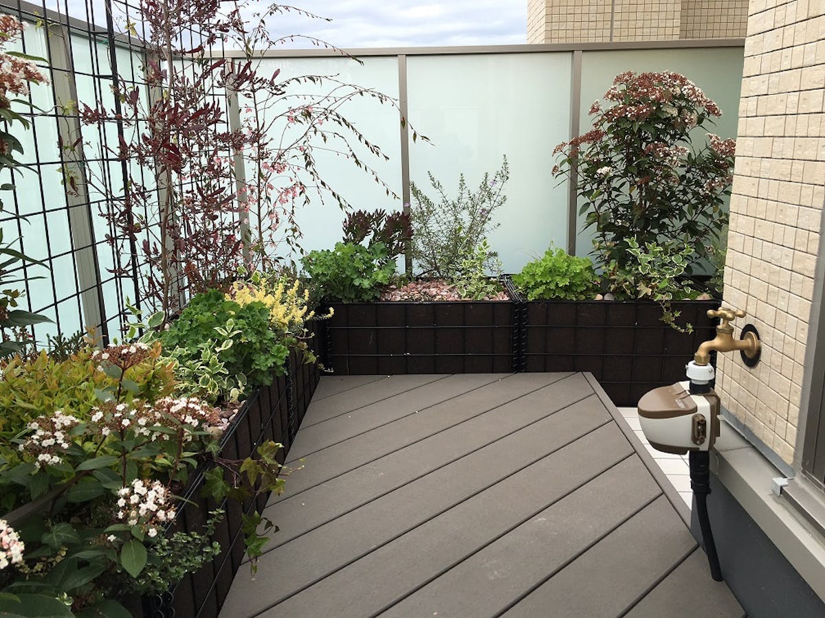 ベランダ緑化への施工例 お洒落なベランダ庭園へ自動散水システム導入 ベランダ緑化への施工例 お洒落なベランダ庭園へ自動散水システム導入