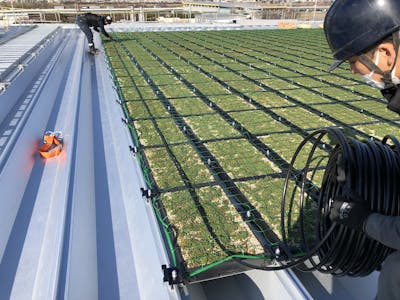 【屋上緑化の自動散水施工事例】ロジティクスセンター屋根の緑化基盤へドリップチューブを導入